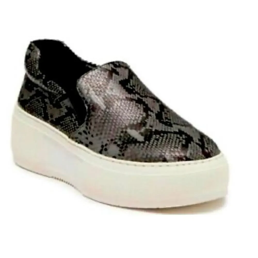 J Slides SlipOn Platform Sneaker Snake-Embossed Cleo Leather Black Size 9.5